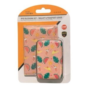 Miami RFID Blocking Travel Set Wallet & Passport Cover‎ Aluminum Pink Shell